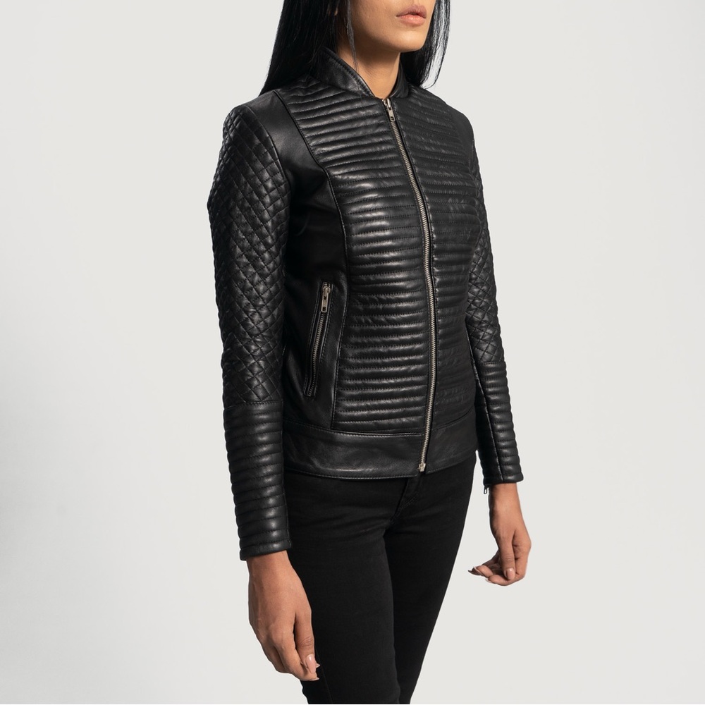 The Jacket Maker Cityscape Black Leather Biker Jacket Size Medium